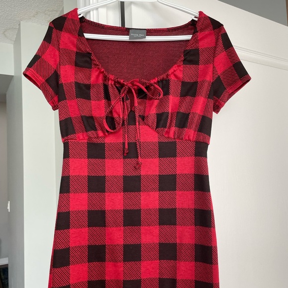 NWOT- Olivia Rae Mini Red/Black Check Dress - Picture 2 of 6